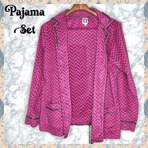 Anne Klein Sleep Lounge Fleece Set Pink Gray Herringbone Print Women’s Large